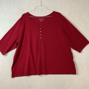 Catherines Shirt Womens Plus 3X 26/28W Red Maroon Knit Henley Buttons 3/4 Sleeve